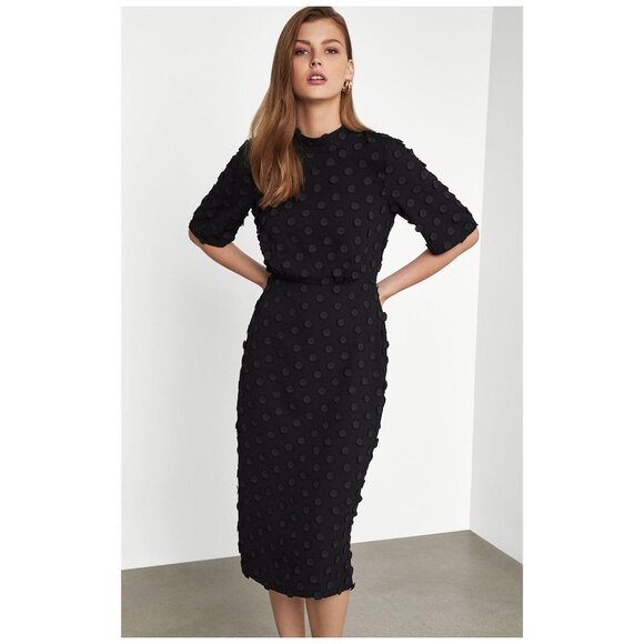New Clipped Jacquard Midi Mod Dress BCBGMAXAZRIA Retro Vintage Inspired Modern - Picture 1 of 14